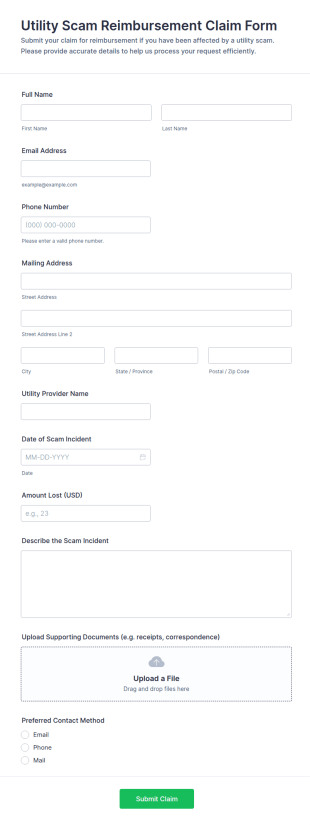 Utility Scam Reimbursement Claim Form Template