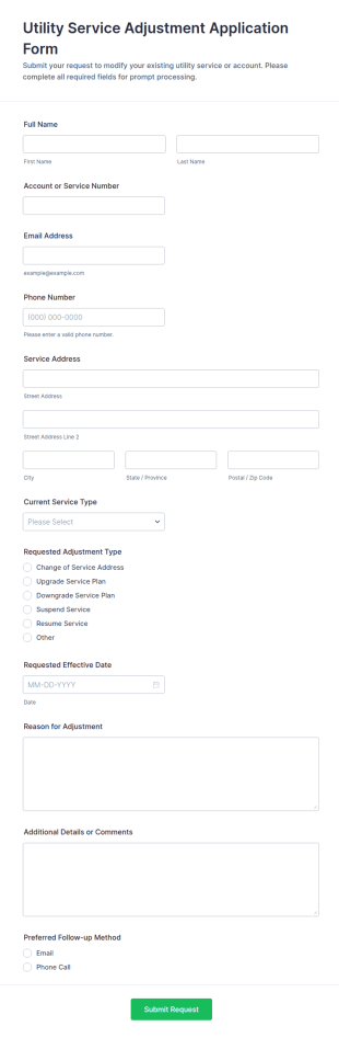 Utility Service Adjustment Application Form Template