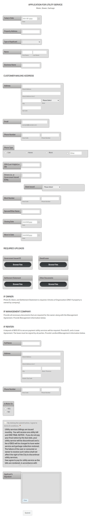 Utility Service Application Form Template