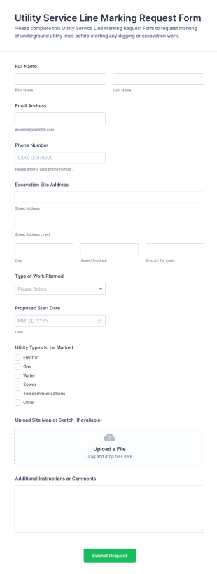Utility Service Line Marking Request Form Template