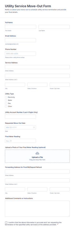 Utility Service Move Out Form Template