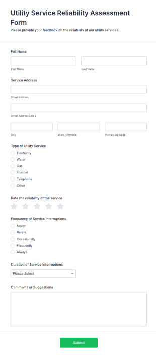 Utility Service Reliability Assessment Form Template