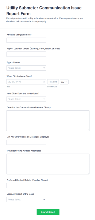 Utility Submeter Communication Issue Report Form Template