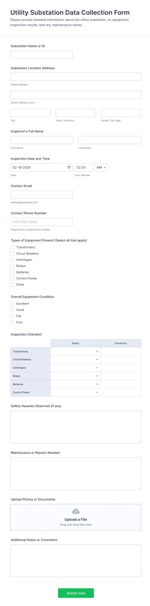 Utility Substation Data Collection Form Template