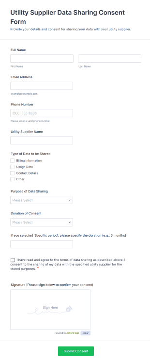 Utility Supplier Data Sharing Consent Form Template