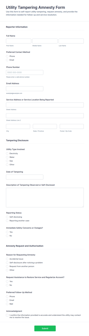 Utility Tampering Amnesty Form Template