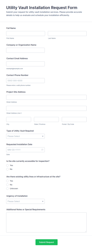 Utility Vault Installation Request Form Template