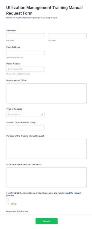 Utilization Management Training Manual Request Form Template