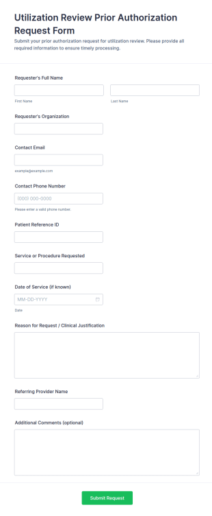 Utilization Review Prior Authorization Request Form Template