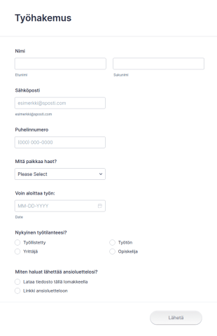 Uusi Työnhakukaavake