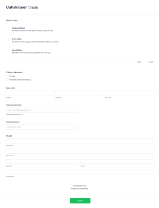 Uutiskirjeen Tilauskaavake Form Template