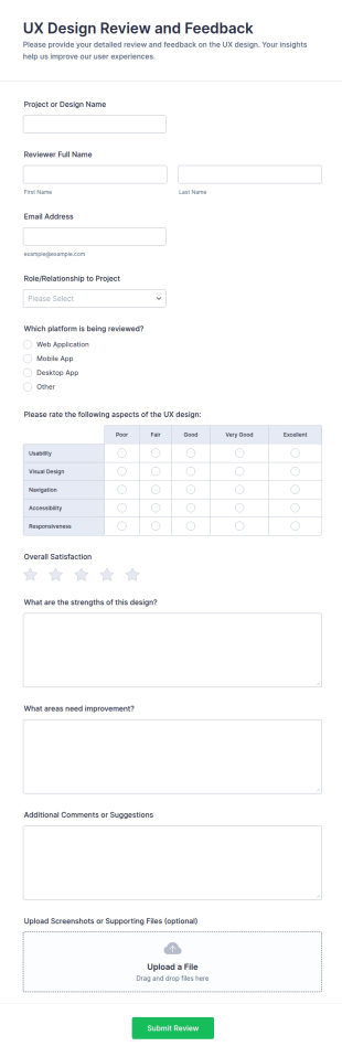 UX Design Review And Feedback Form Template