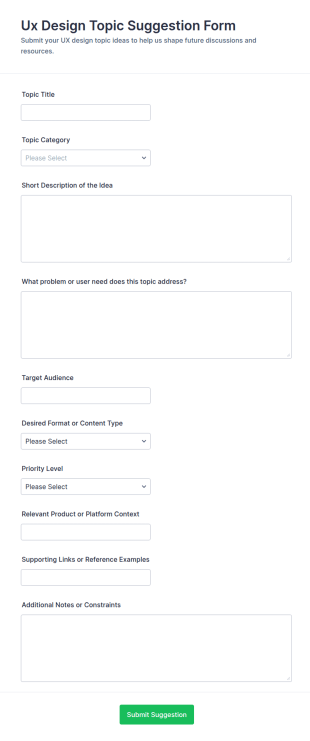 UX Design Topic Suggestion Form Template