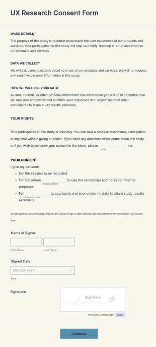 UX Research Consent Form Template