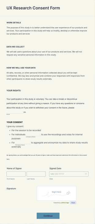 UX Research Consent Form Template
