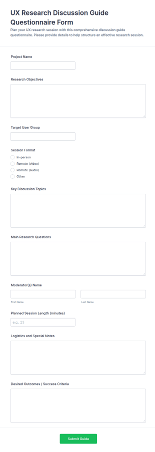 UX Research Discussion Guide Form Template