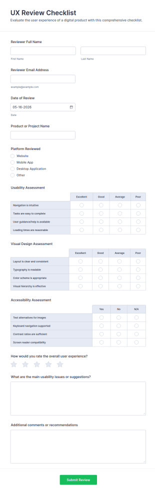 UX Review Checklist Form Template