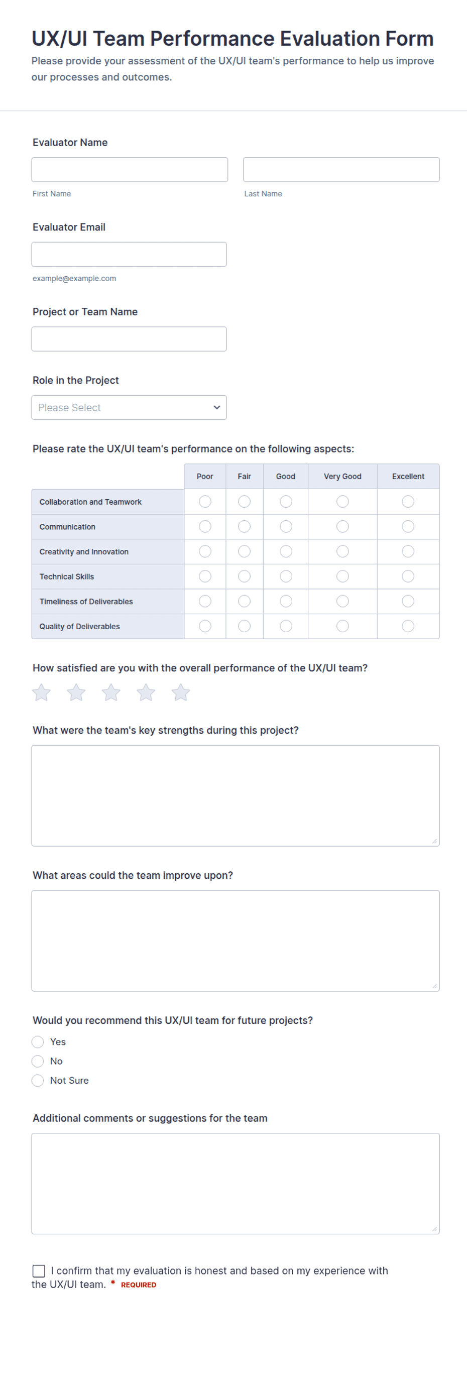 UX/UI Team Performance Evaluation Form Template | Jotform