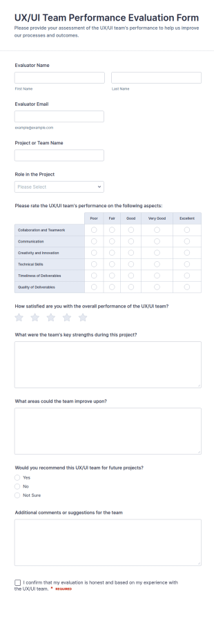 UX/UI Team Performance Evaluation Form Template