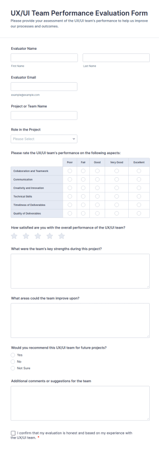 UX/UI Team Performance Evaluation Form Template