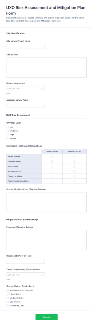 UXO Risk Assessment And Mitigation Plan Form Template