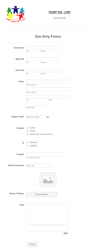 Üye Giriş Form Template