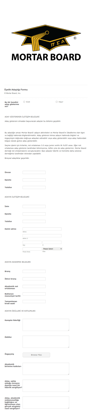 Üyelik Adaylığı Form Şablonu