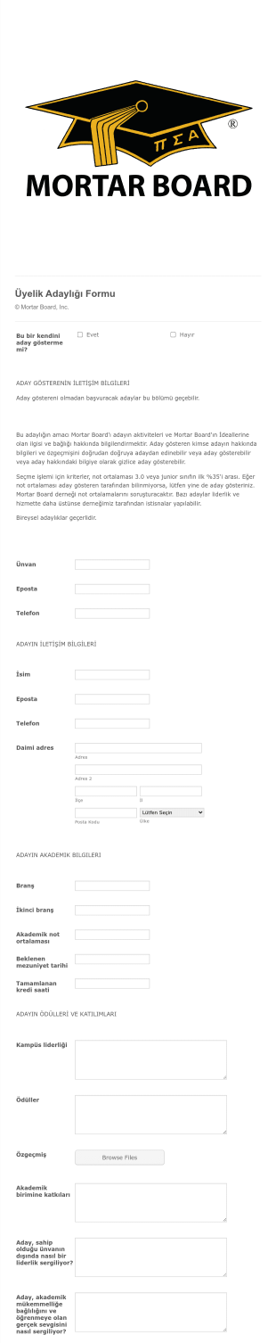 Üyelik Adaylığı Form Şablonu