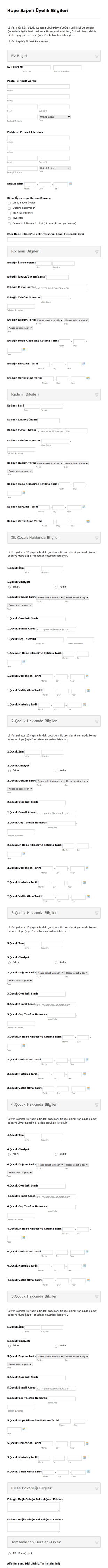 Üyelik Bilgileri 1 Hope Şapeli Form Template