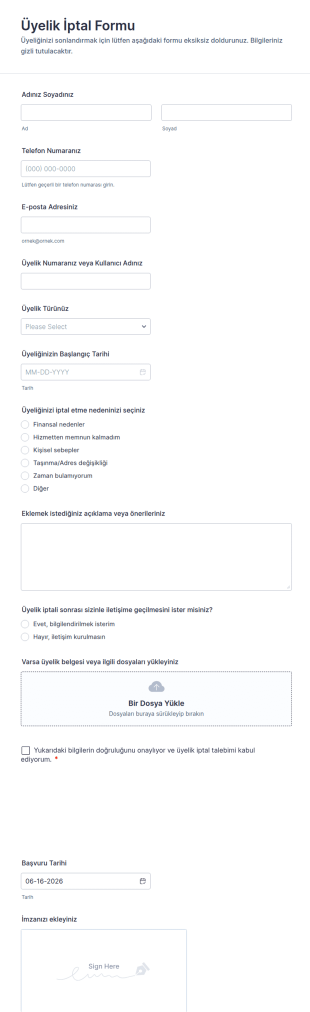 Üyelik İptal Form Şablonu