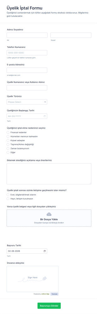 Üyelik İptal Form Şablonu