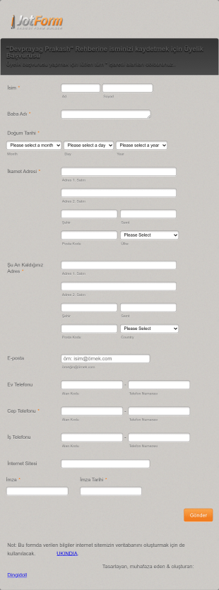Üyelik Kaydı Başvuru Form Template