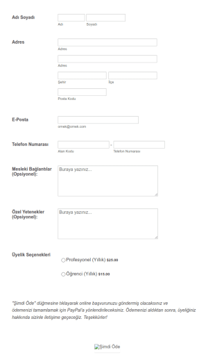 Üyelik Kayıt Formu PayPal Form Şablonu