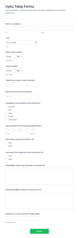 Uyku Takip Form Şablonu