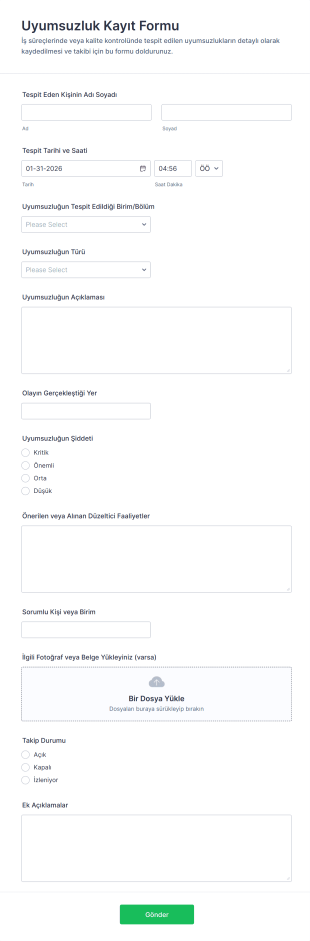 Uyumsuzluk Kayıt Form Şablonu