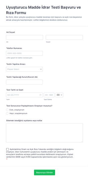 Uyuşturucu Madde İdrar Testi Başvuru Ve Rıza Form Template