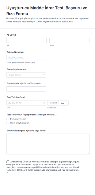 Uyuşturucu Madde İdrar Testi Başvuru Ve Rıza Form Şablonu