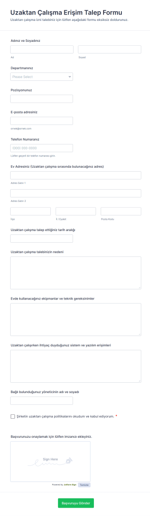 Uzaktan Çalışma Erişim Talep Form Şablonu