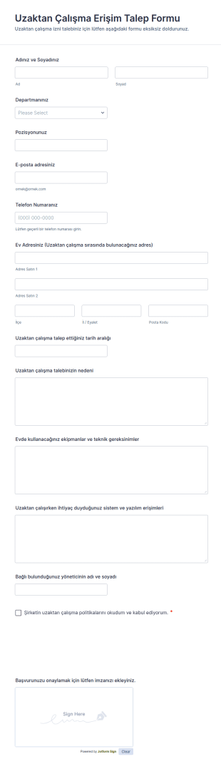 Uzaktan Çalışma Erişim Talep Form Şablonu