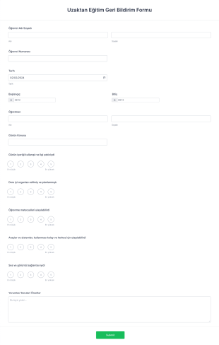 Uzaktan Eğitim Geri Bildirim Form Şablonu