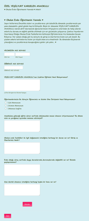 Uzaktan Eğitim Öğrenci Anketi Form Şablonu