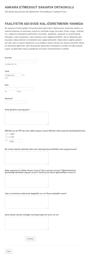 Uzaktan Eğitim Öğrenci Anketi Form Şablonu