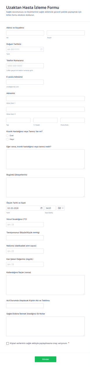 Uzaktan Hasta İzleme Form Şablonu