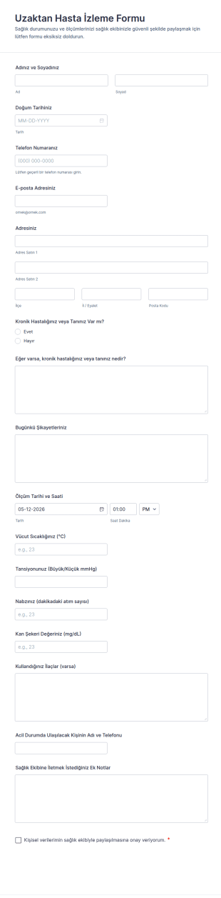 Uzaktan Hasta İzleme Form Şablonu