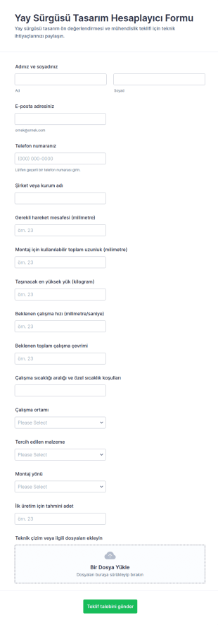 Uzatma Yay Tasarım Hesaplama Form Şablonu