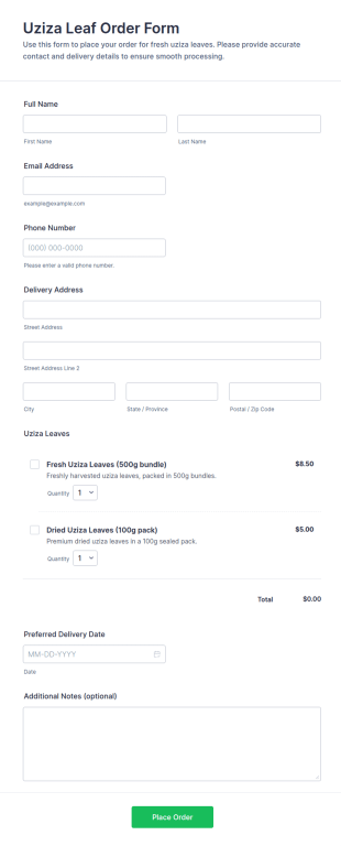 Uziza Leaf Order Form Template