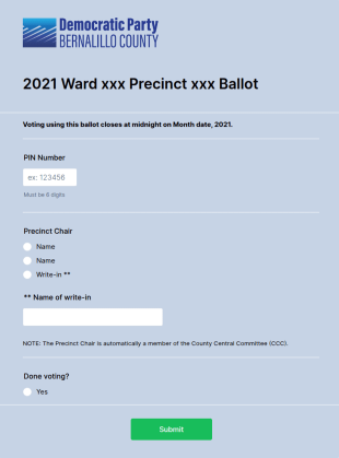 Precinct Chair Ballot Voting Form Template