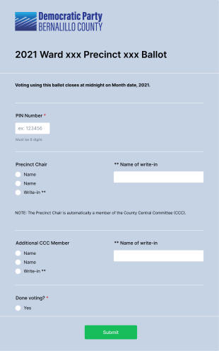V2 2021 Precinct Xxx Ballot With Single Additional CCC Member Form Template