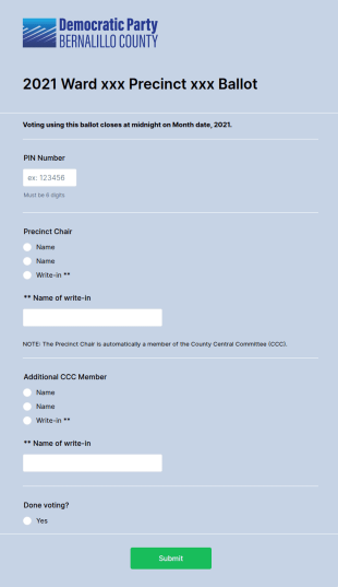 V2 2021 Precinct Xxx Ballot With Single Additional CCC Member Form Template