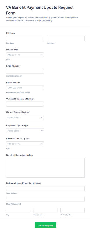 VA Benefit Payment Update Request Form Template
